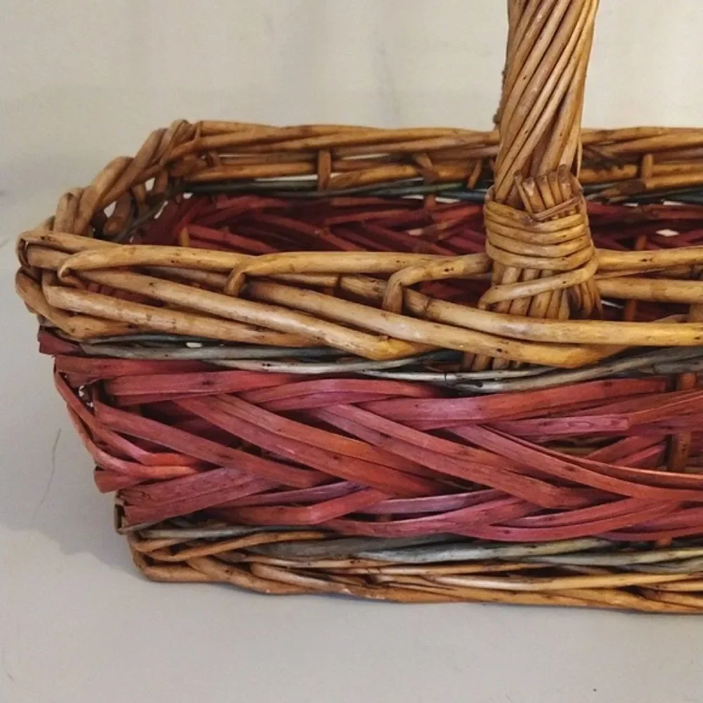 Vintage Brown Red Large Rustic Rectangle Harvest Woven Wicker Basket